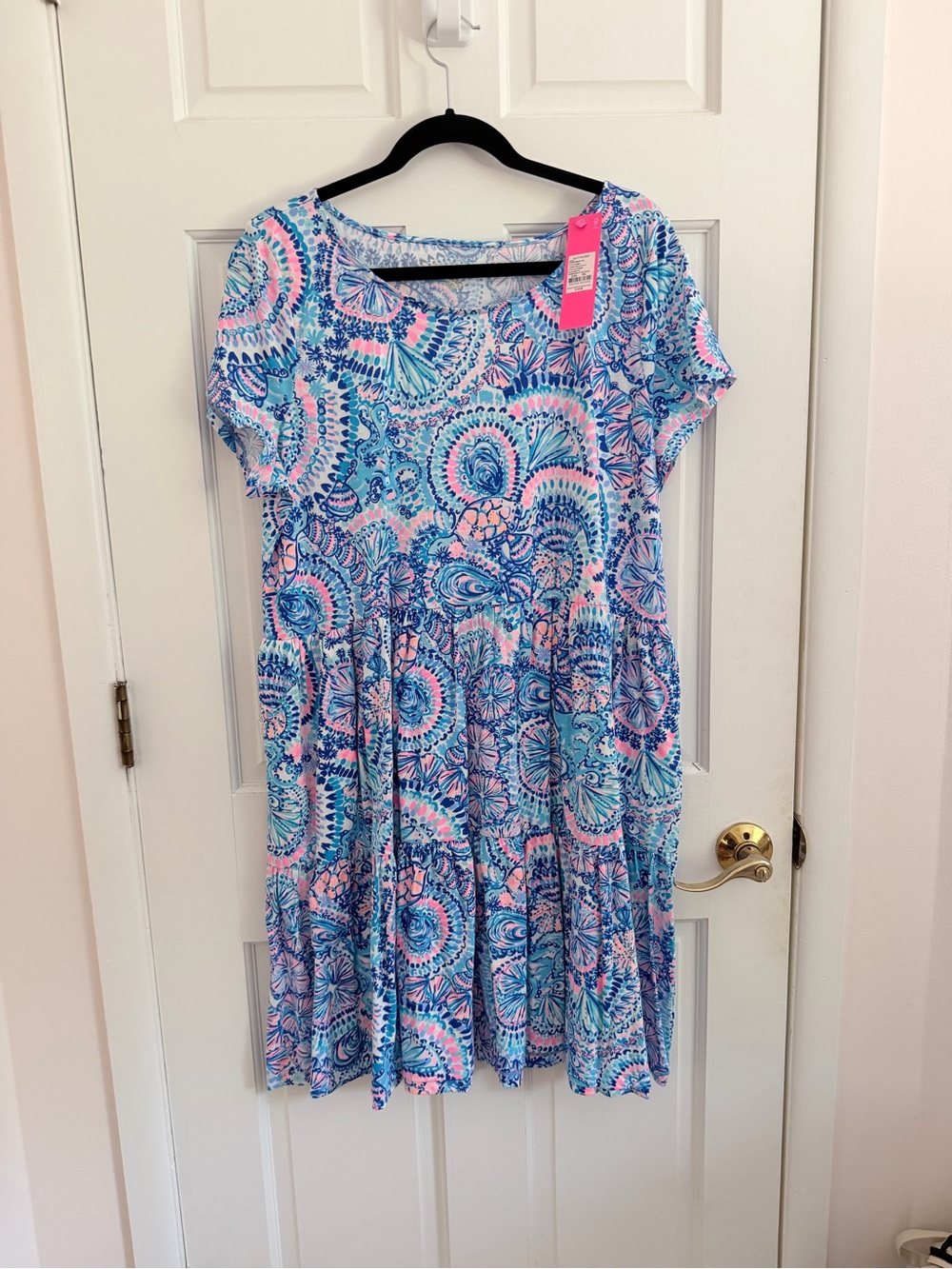 Lilly Pulitzer Blue Pink Paisley Short-Sleeve Swing Dress